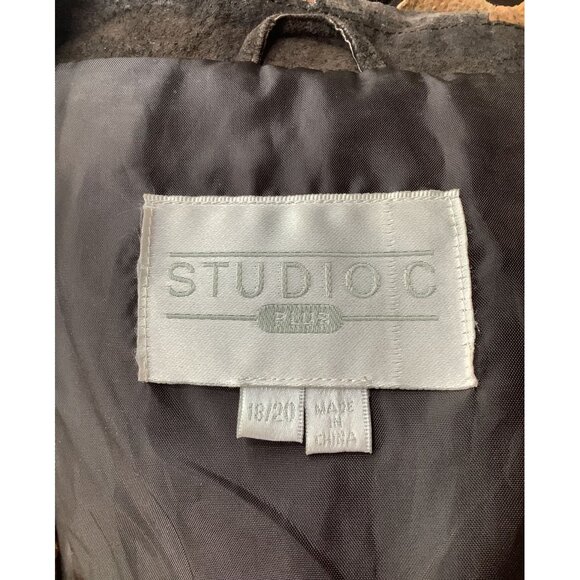 Vintage Studio C Retro Patchwork Leather Collared Button Front Jacket - Picture 7 of 8